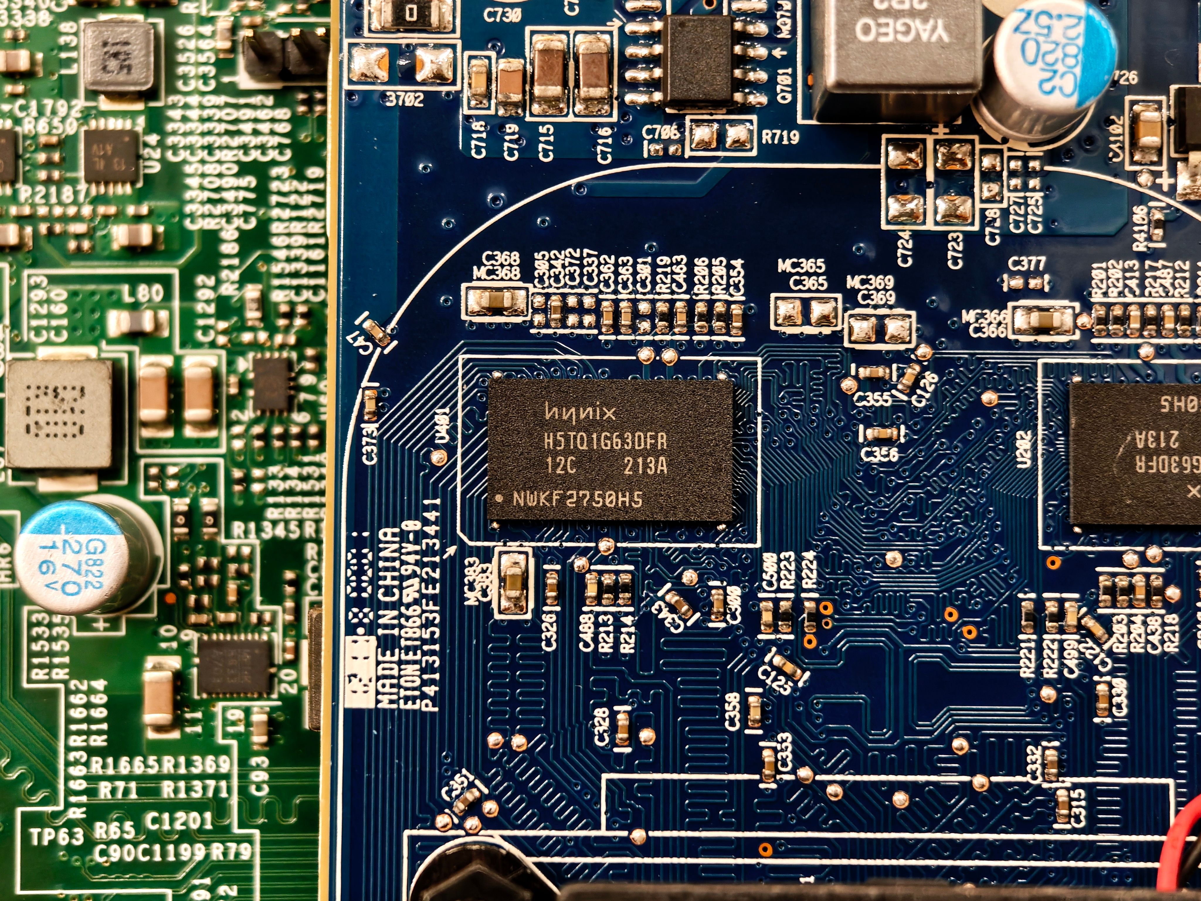 Detailed close-up of computer circuit boards highlighting electronic components and intricate circuitry.